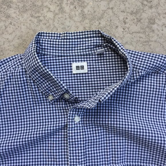 Uniqlo Navy Gingham Dress Shirt - Picture 2 of 9